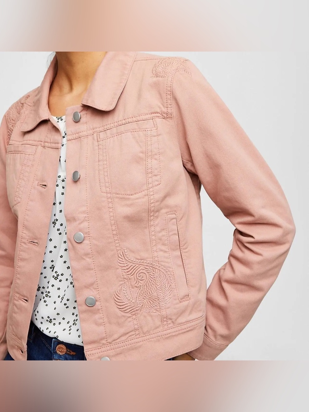 Loft Paisley Embroidered Denim Jacket Rose Pink Size XXL